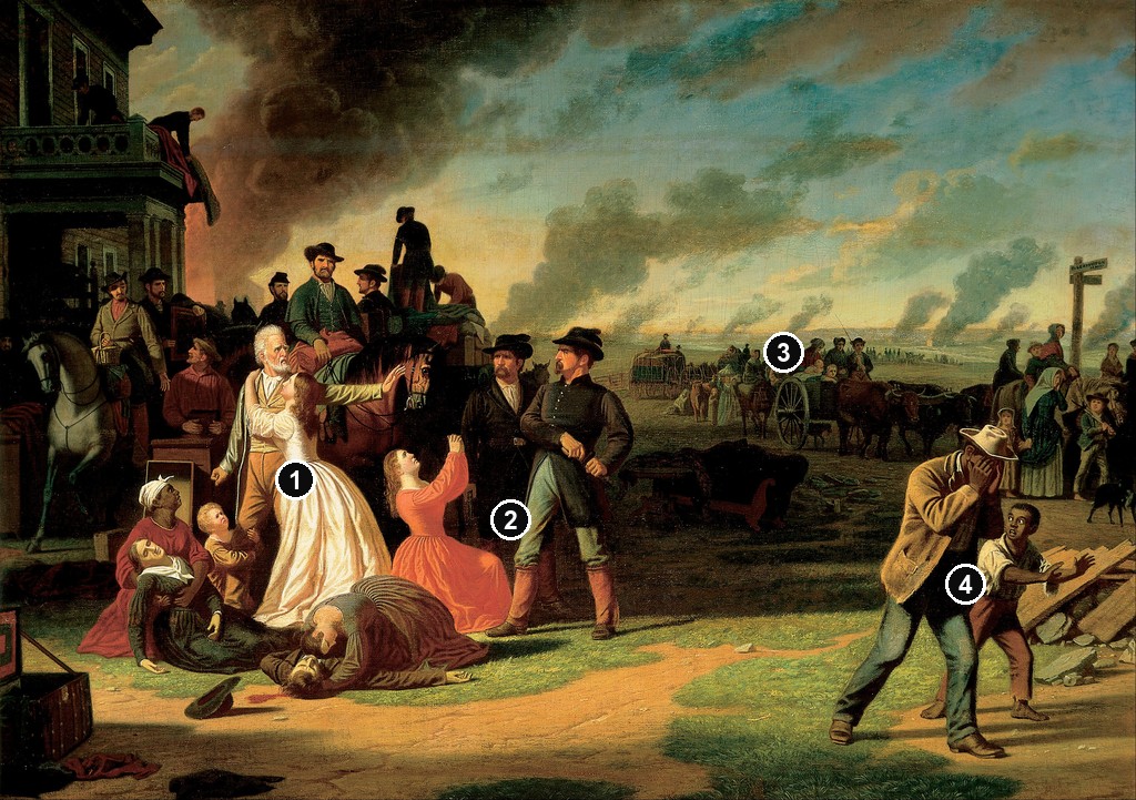 Annotated details from Order No. 11: Martial Law by George Caleb Bingham